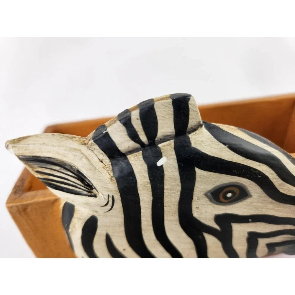 Zebra Head Wood Coasters Set Holder Lily M Wilson Hand Painted Safari MCM‎ VTG